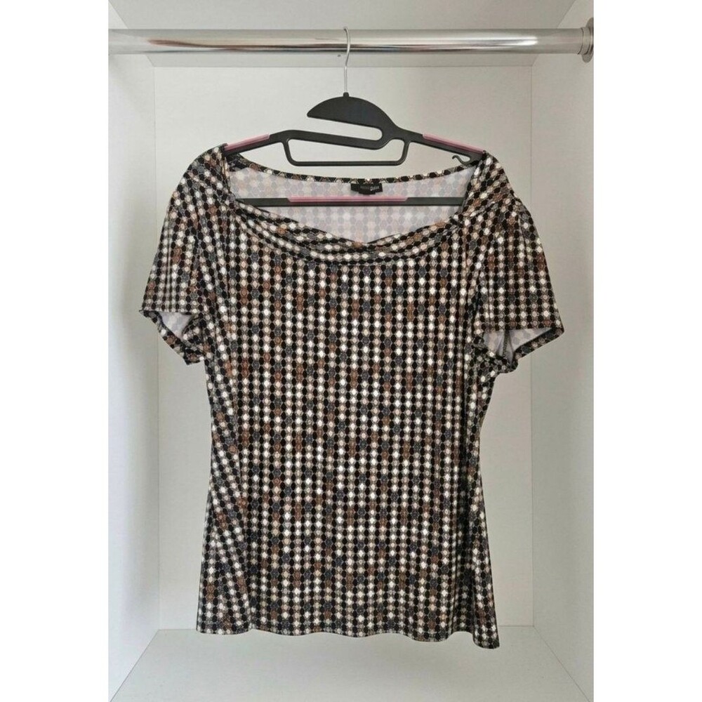 East 5th Geometric Harlequin Diamond Scoop Neck Short Sleeve Top - Size L